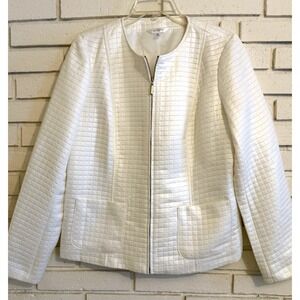 Prophecy Womens White Academia Business Casual Zip Front Pocket Jacket Size Med.